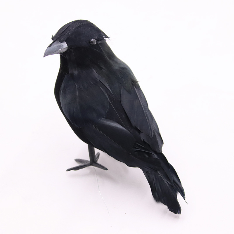 Realistic Black Crow Halloween Decor — Set of 6 Flocked Crows