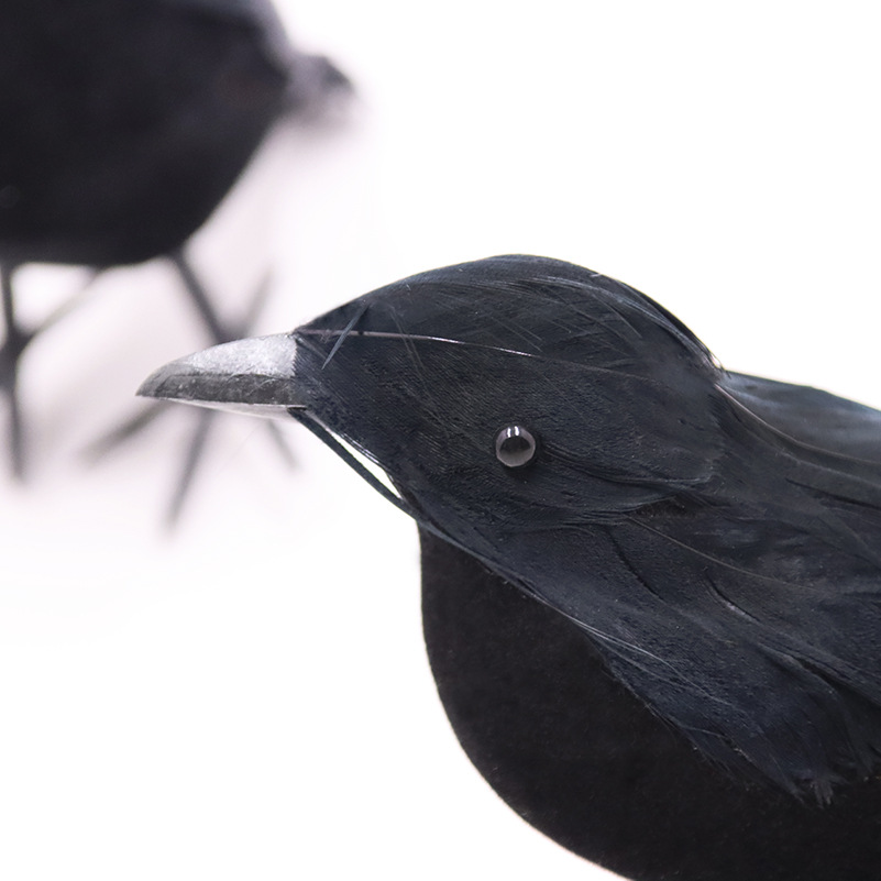 Realistic Black Crow Halloween Decor — Set of 6 Flocked Crows
